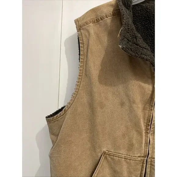 Carhartt V33-211 Thrashed & Faded Brown Mock Neck Sherpa Lined Work Vest Size XL
